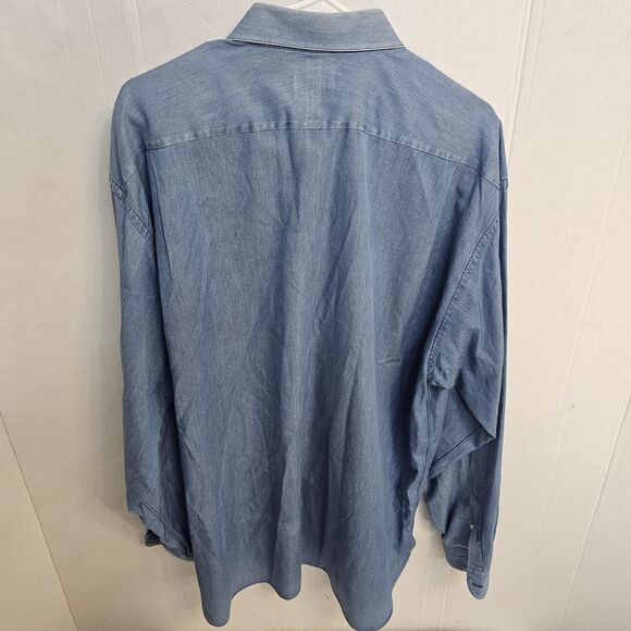 Lorenzini Long Sleeve Dress Shirt Sz 17/43 Blue Button Pockets Office Work U 427 - Picture 3 of 9